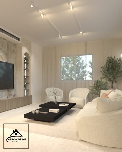 Living room design with warm lighting