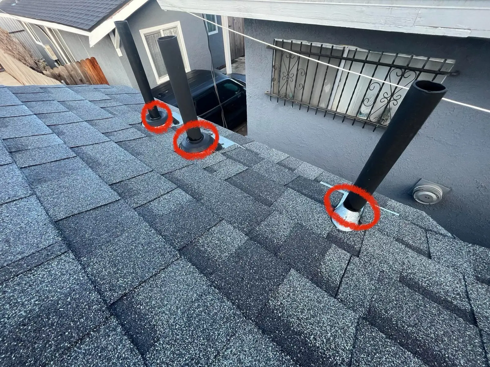 Roof inspection of vent pipe flashings